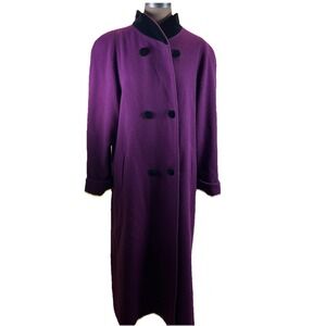 Vtg Double breasted Wool Coat Purple Shawl‎ Collar Retro US Velvet Buttons Sz 14